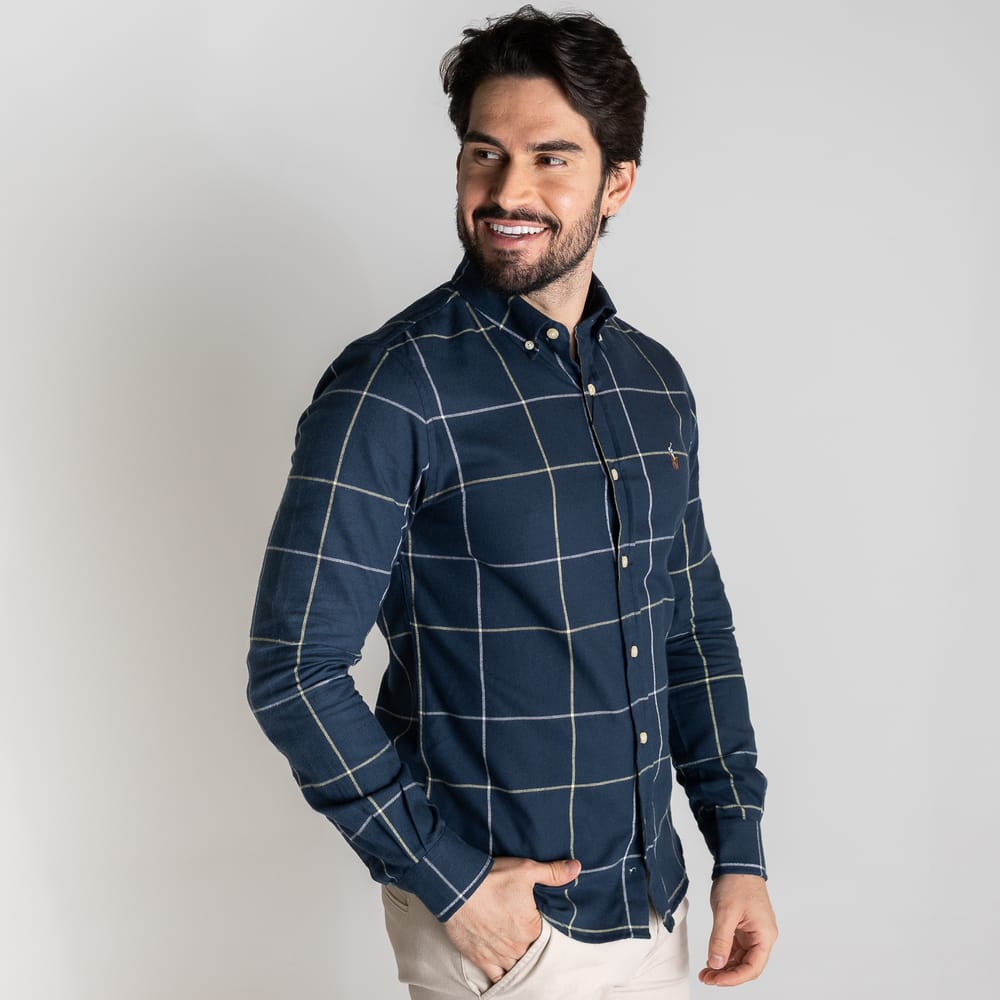 Camisa Hombre Azul a Cuadros Grandes Combinados