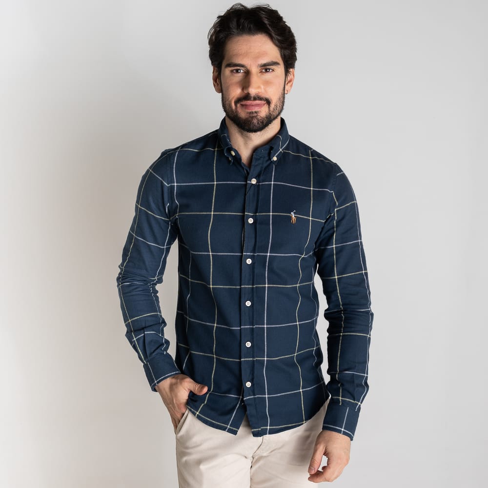 Camisa Hombre Azul a Cuadros Grandes Combinados