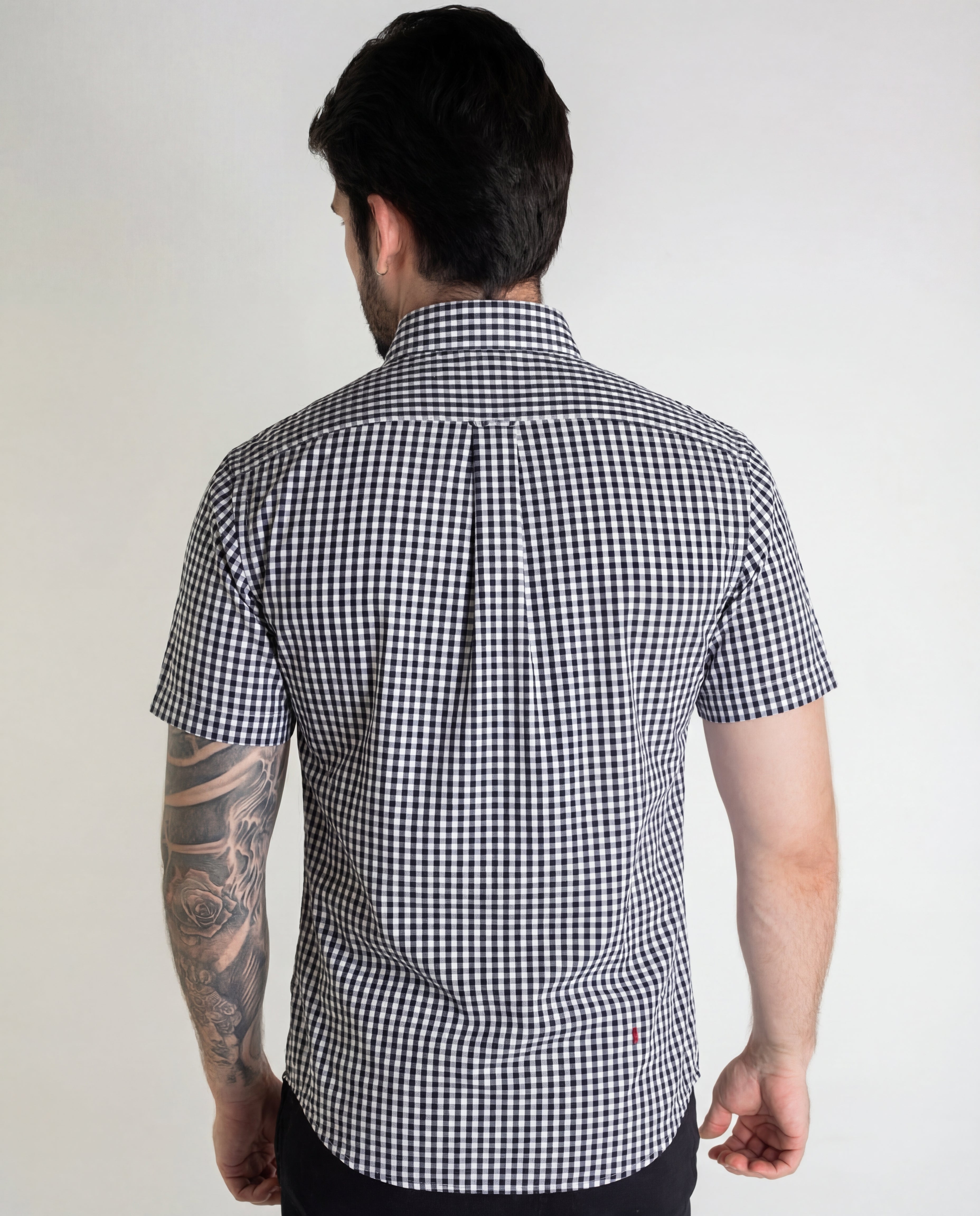 Camisa Hombre Negra A Cuadros Manga Corta