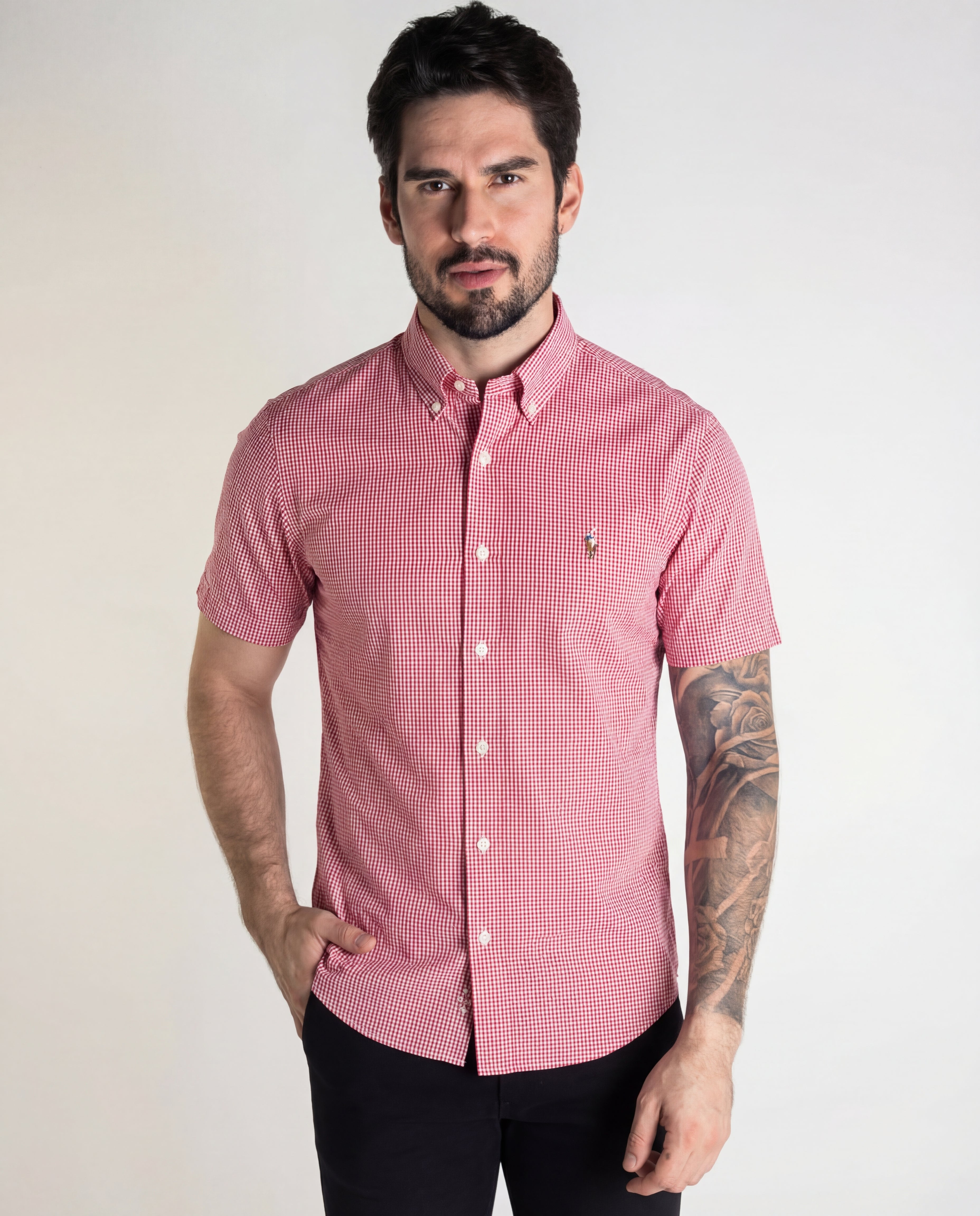 Camisa Hombre Roja A Cuadros Manga Corta