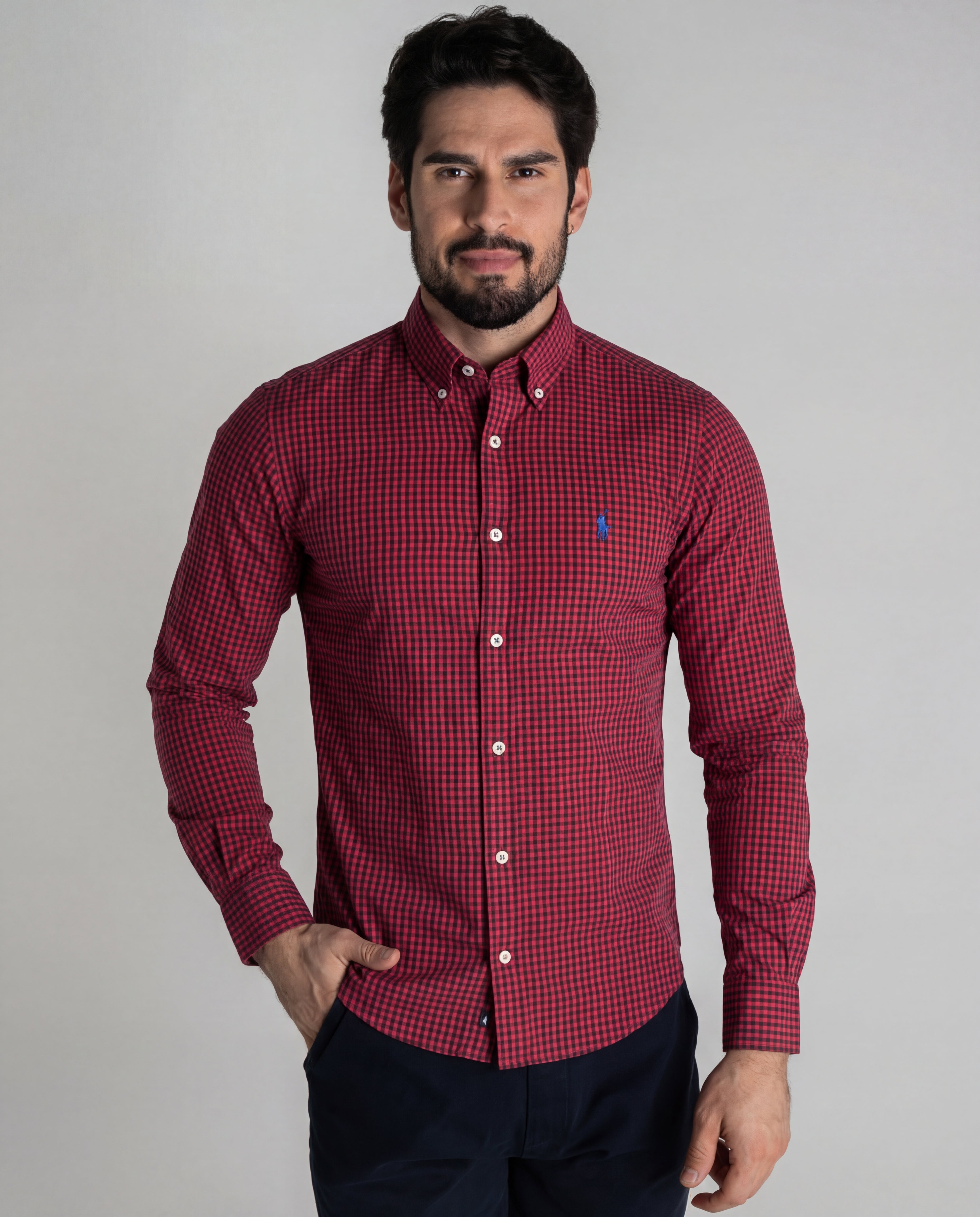 Camisa Hombre Cuadros Rojos Combinados