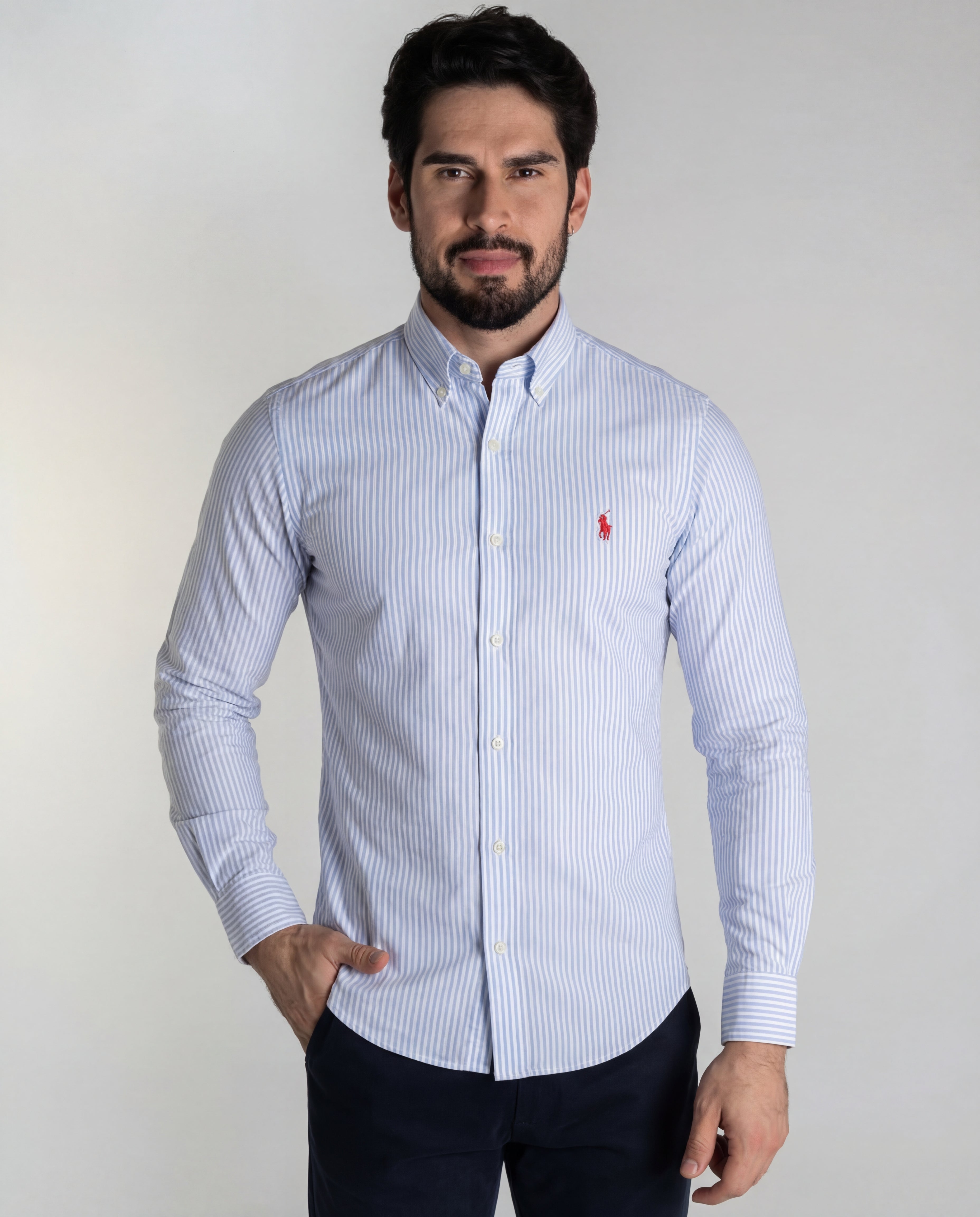 Camisa Hombre Rayas Azules Celestes