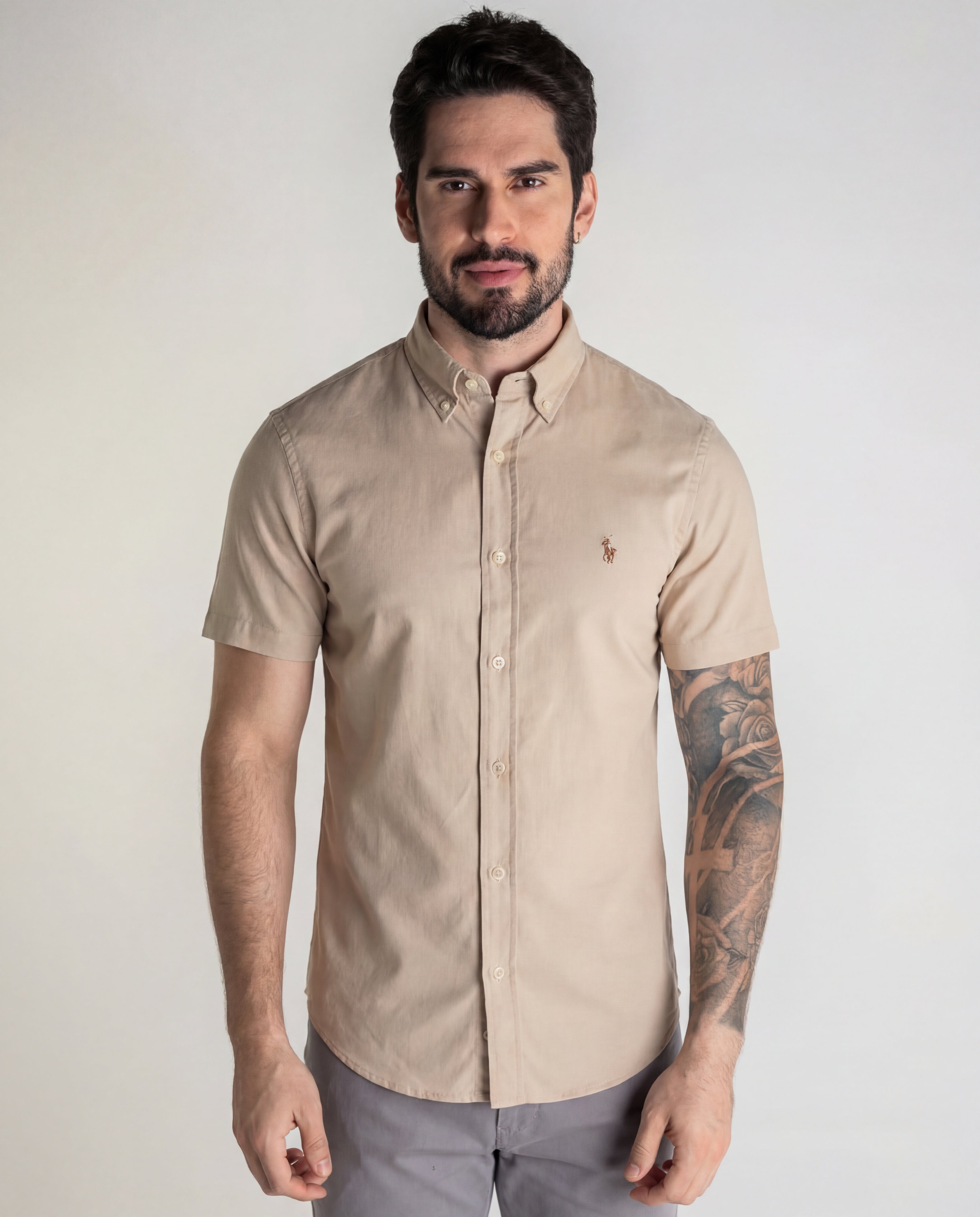 Camisa Hombre Beige Manga Corta Rain