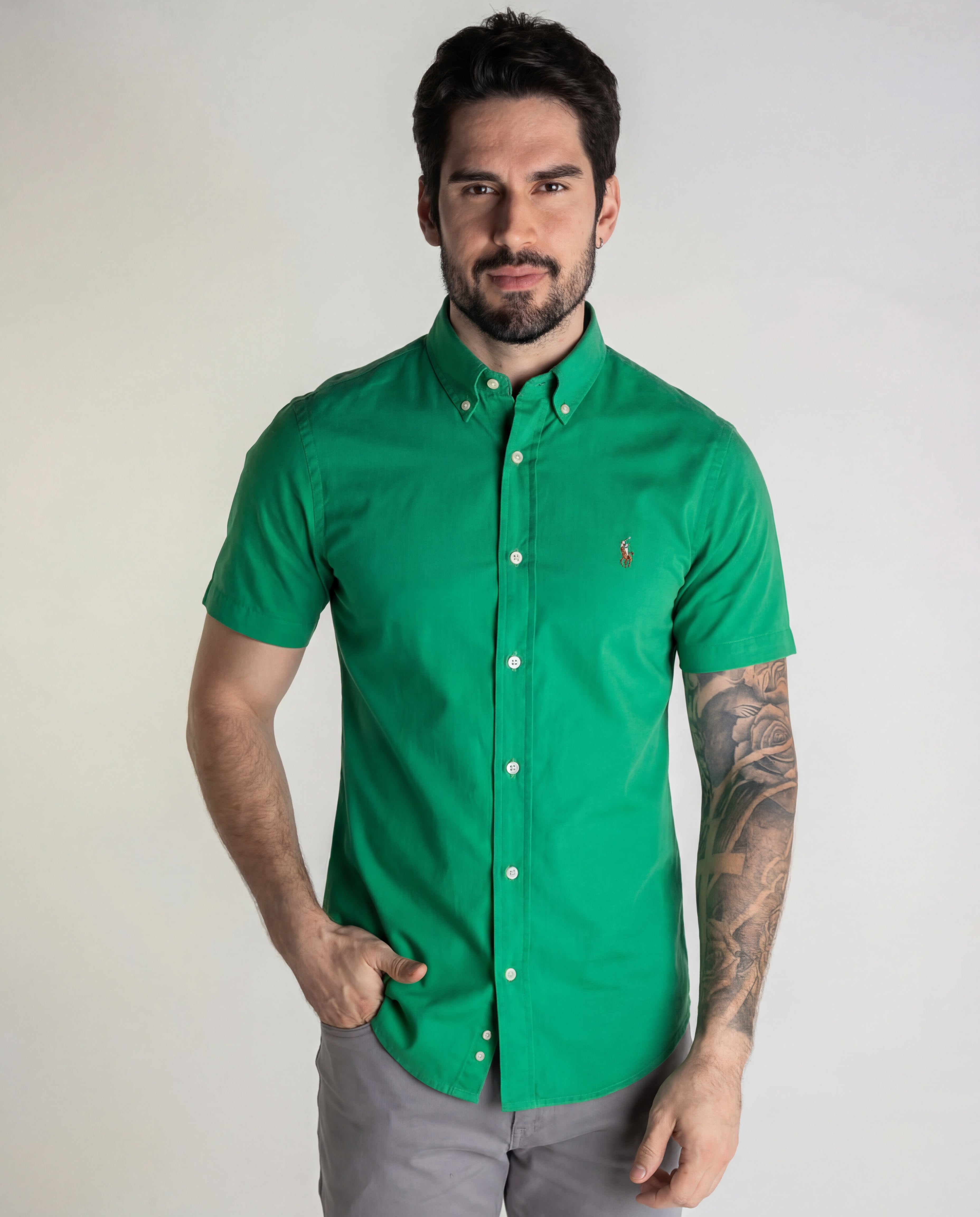 Camisa Hombre Verde Brasil Manga Corta Rain