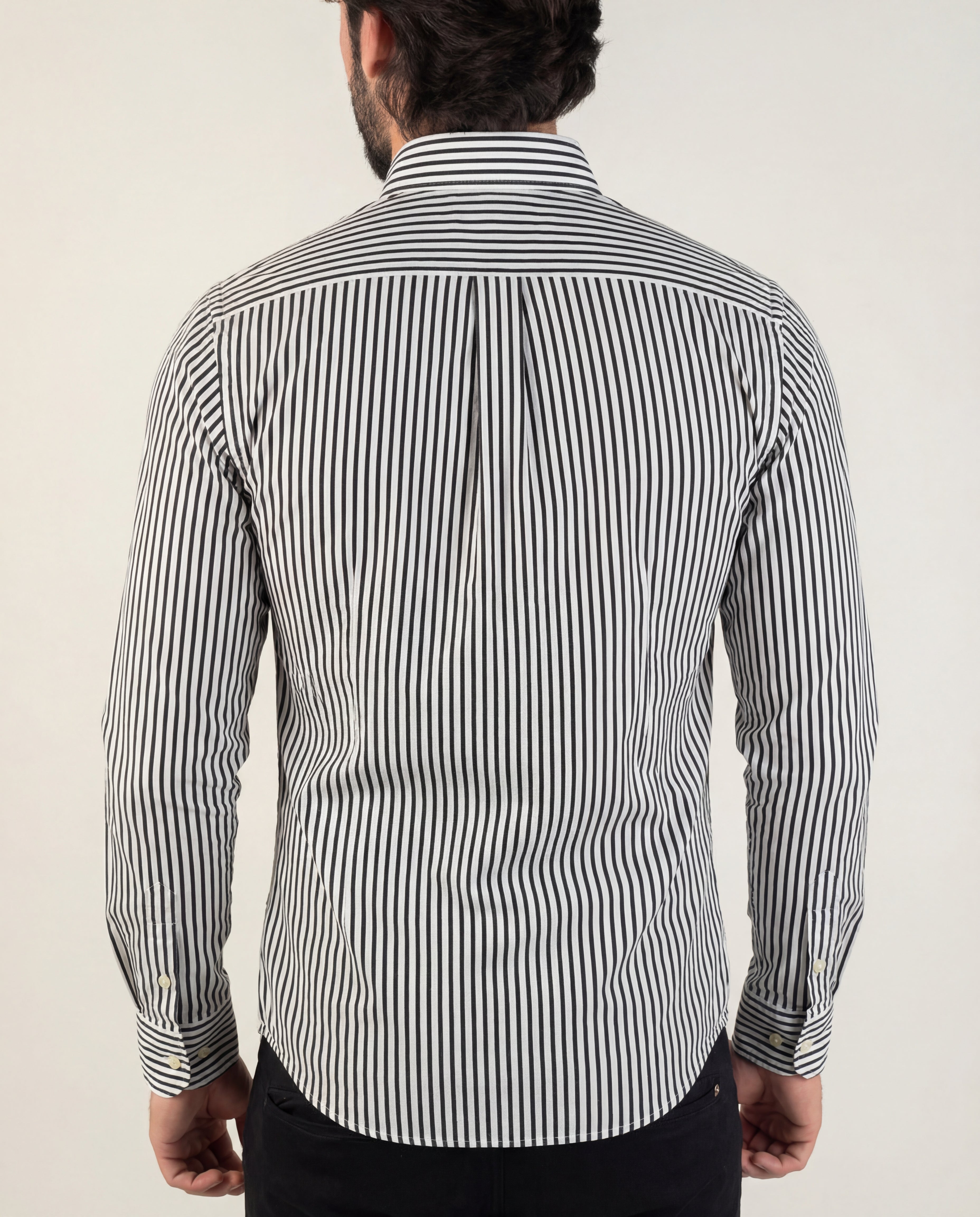 Camisa Hombre Rayas Negras Delgadas