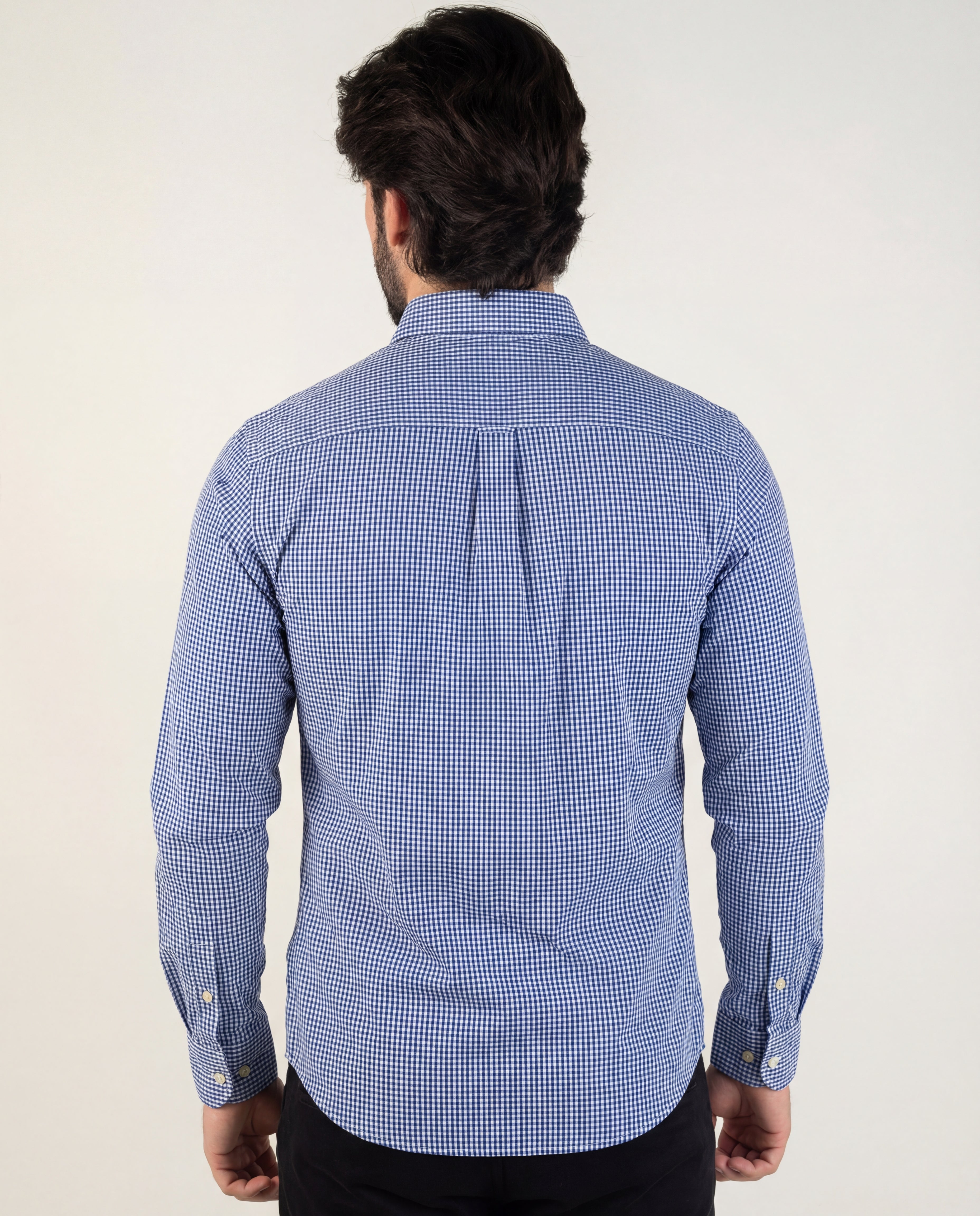 Camisa Hombre Micro Cuadros Azul Oscuro