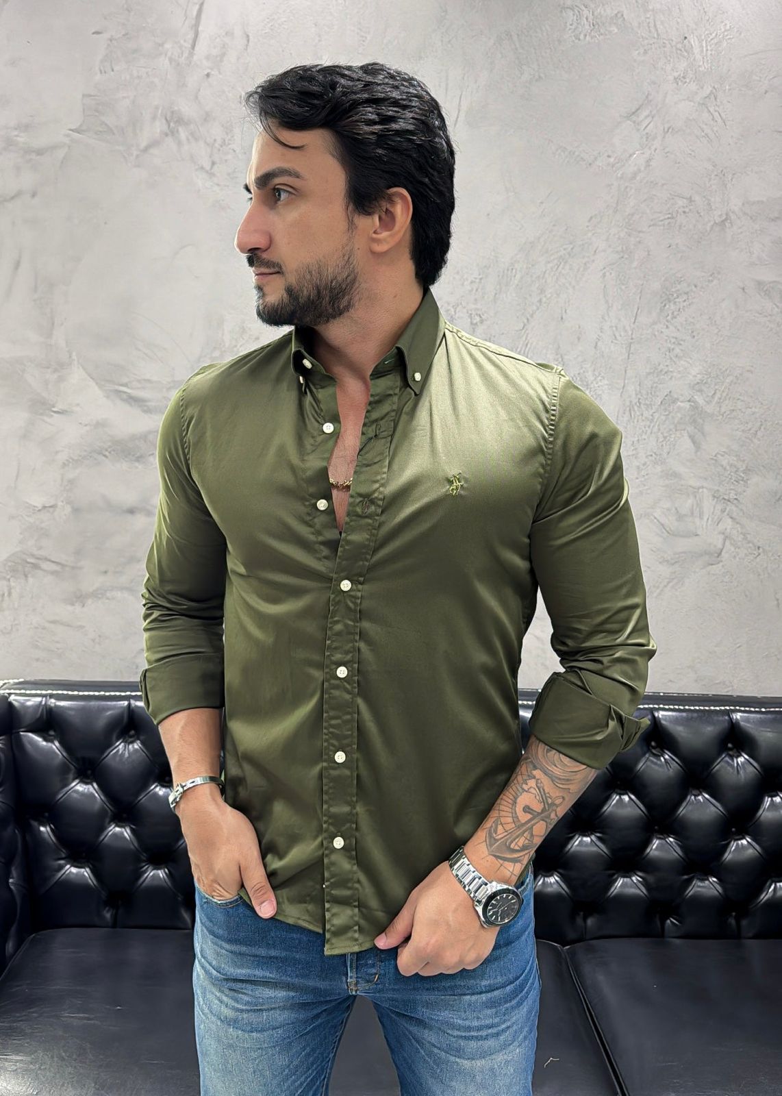 Camisa Hombre Verde Militar Colored