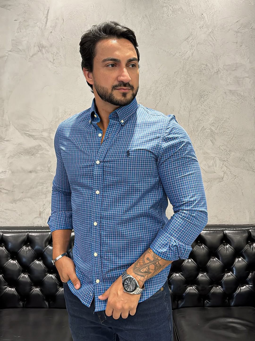 Camisa Hombre Petroleo a Cuadros Combinados