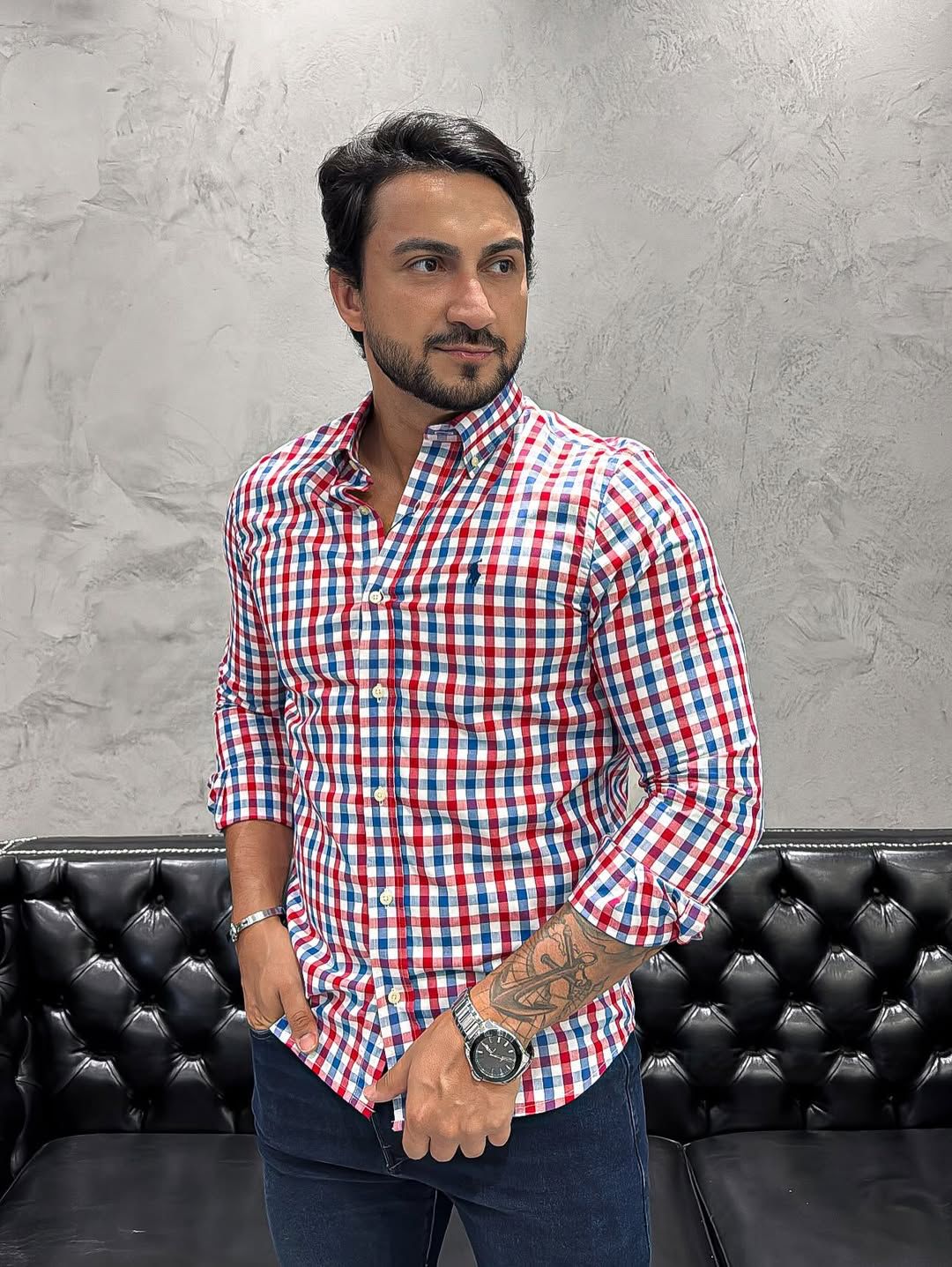 Camisa Hombre Roja a Cuadros Combinados