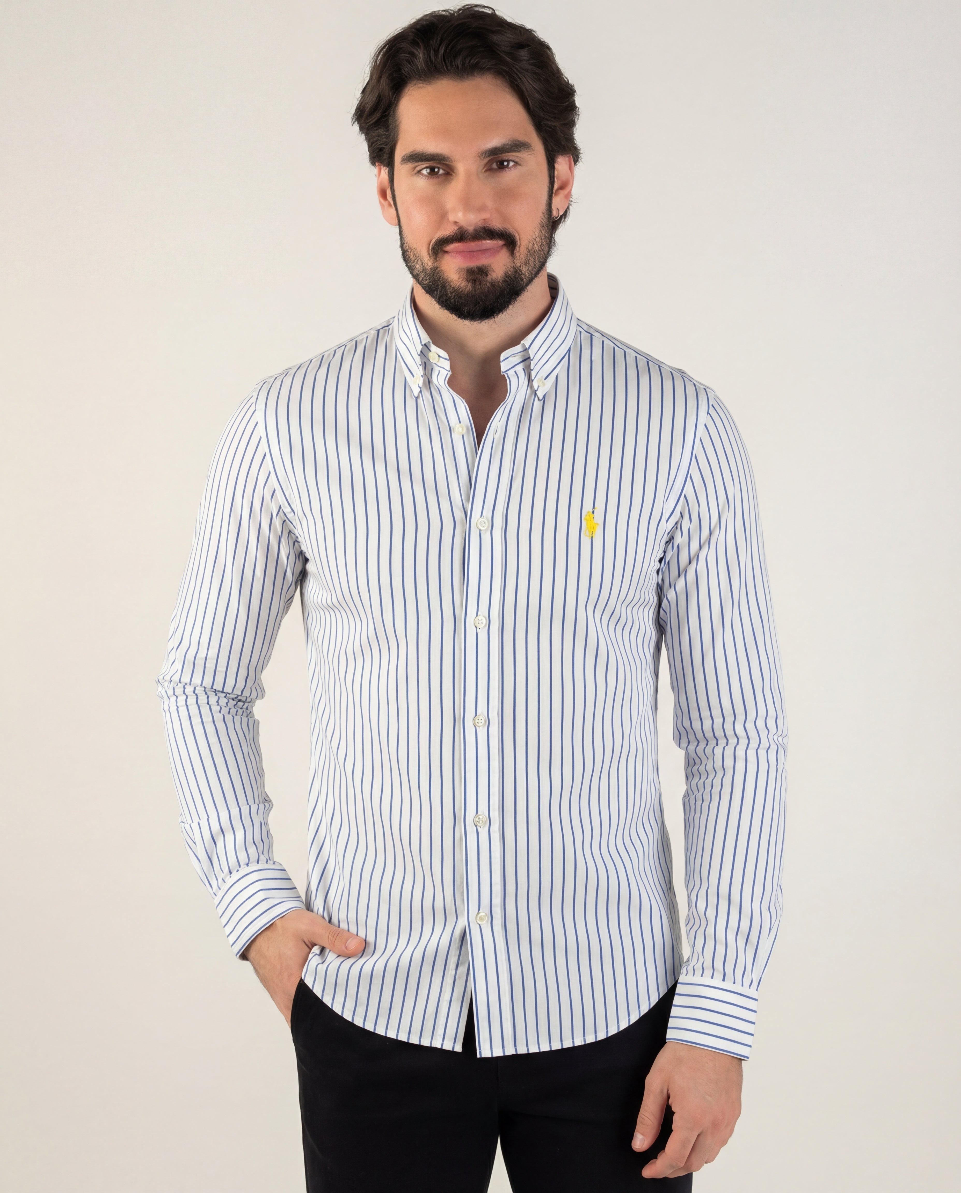 Camisa Hombre Rayas Azul Combinado