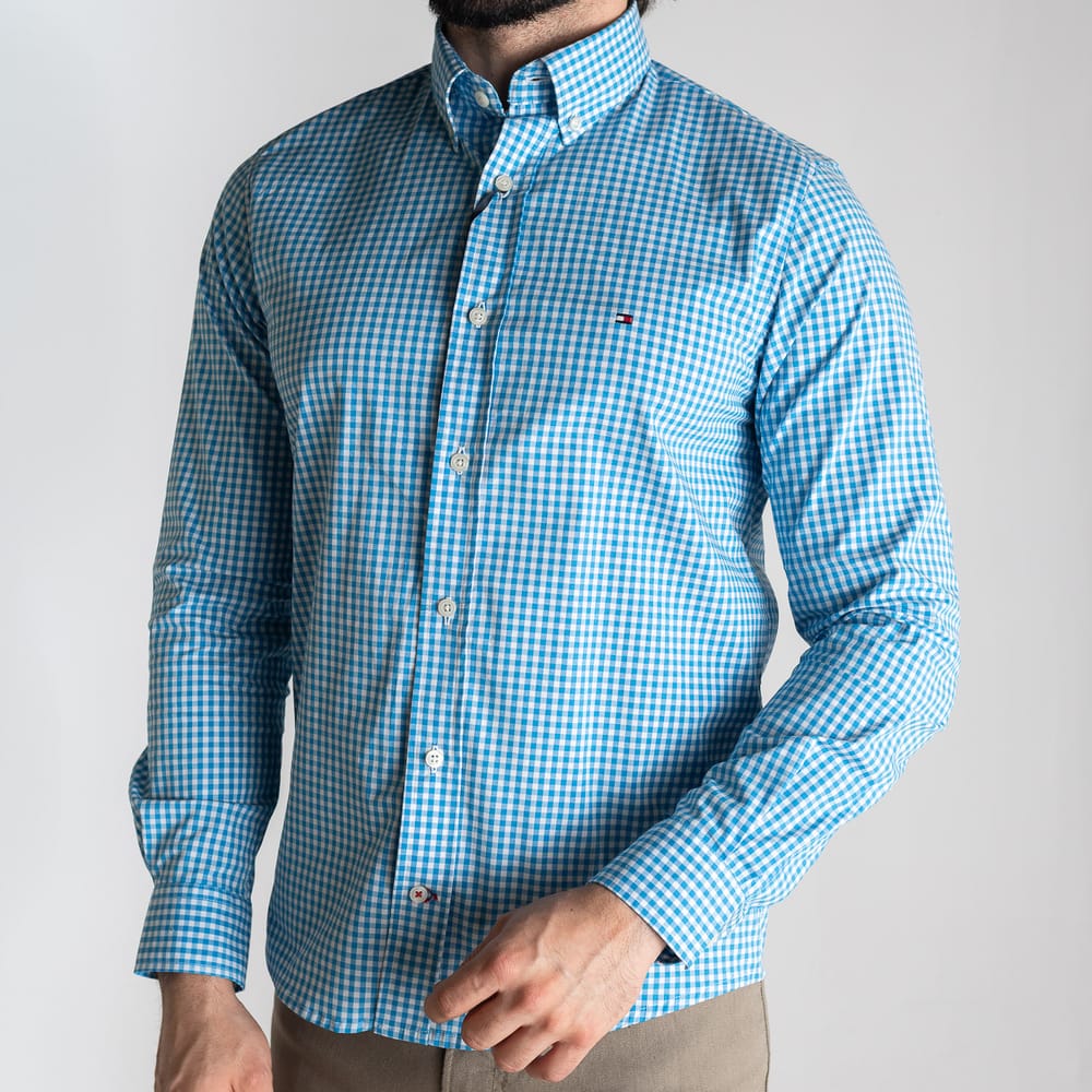 Camisa Hombre Azul a Cuadros TM