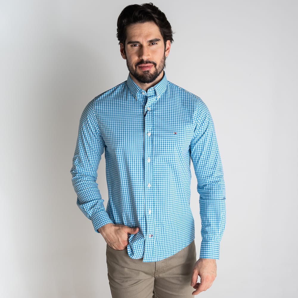 Camisa Hombre Azul a Cuadros TM