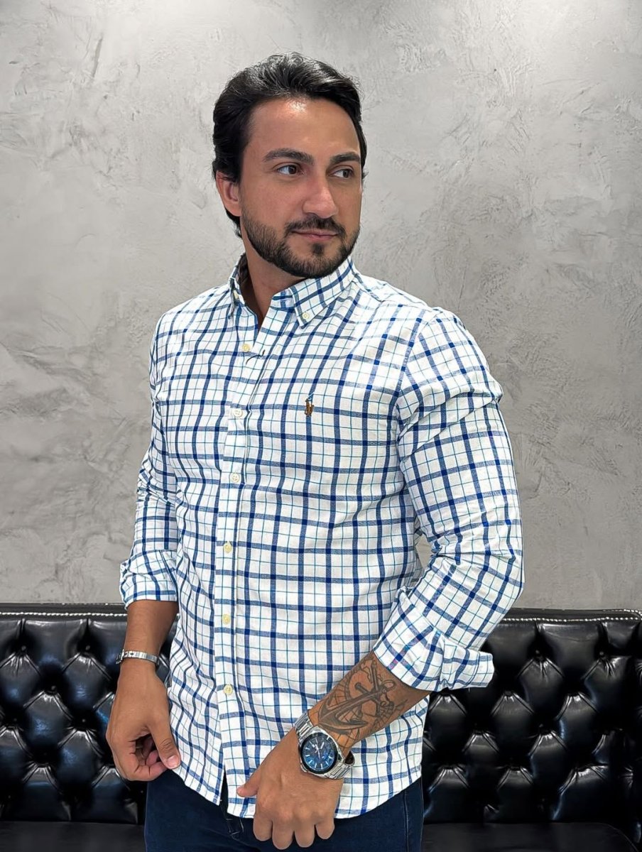 Camisa Hombre Blanca a Cuadros Combinados - Norva Select