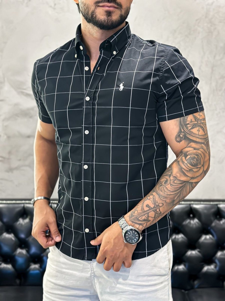 Camisa Hombre Negra a Cuadros grandes manga corta - Norva Select