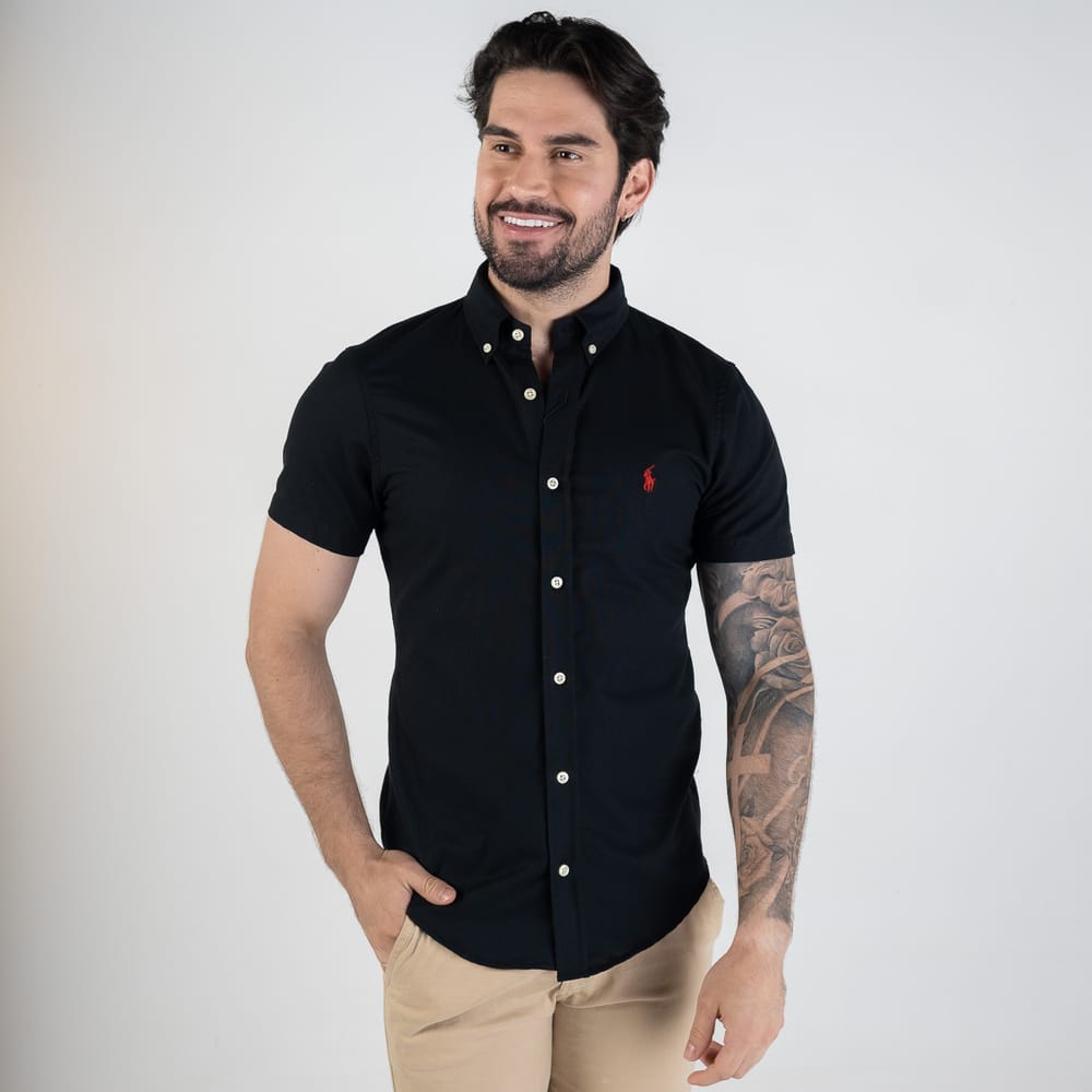 Camisa Hombre Negra Manga Corta