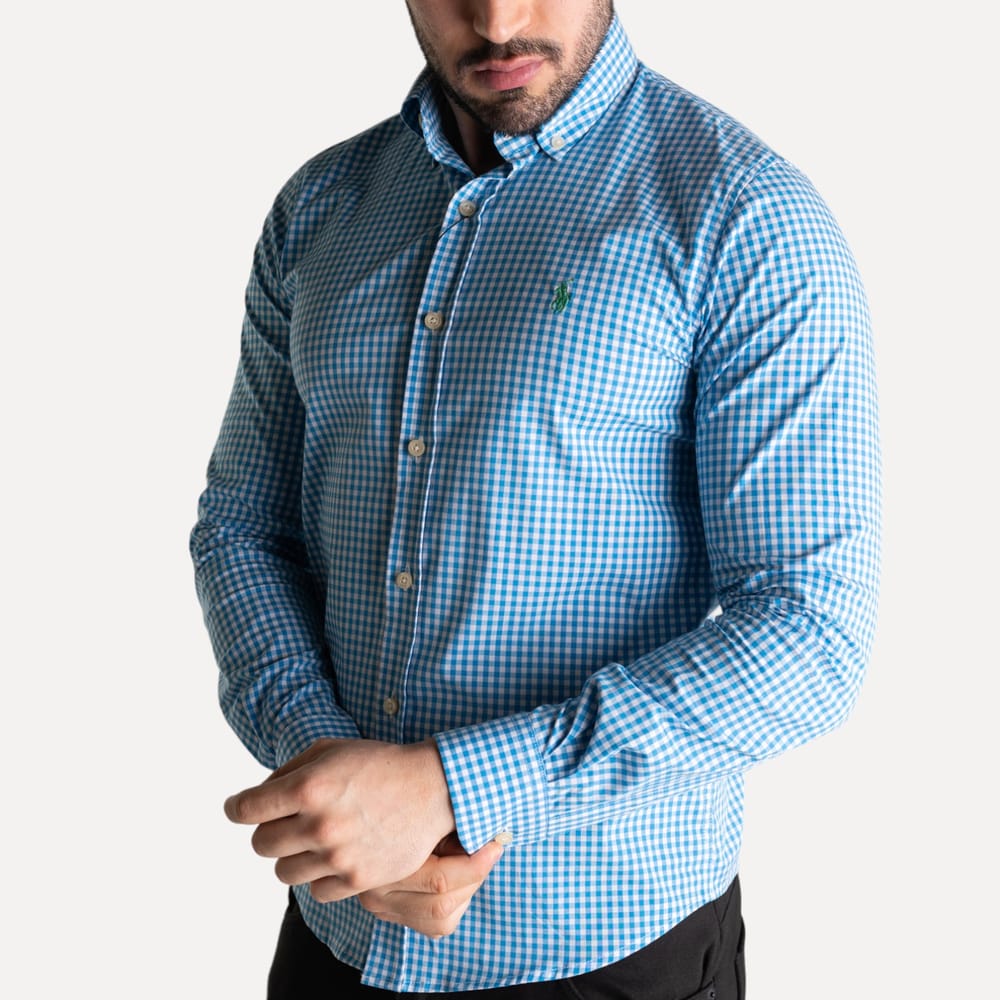 Camisa Hombre Azul cielo a Cuadros