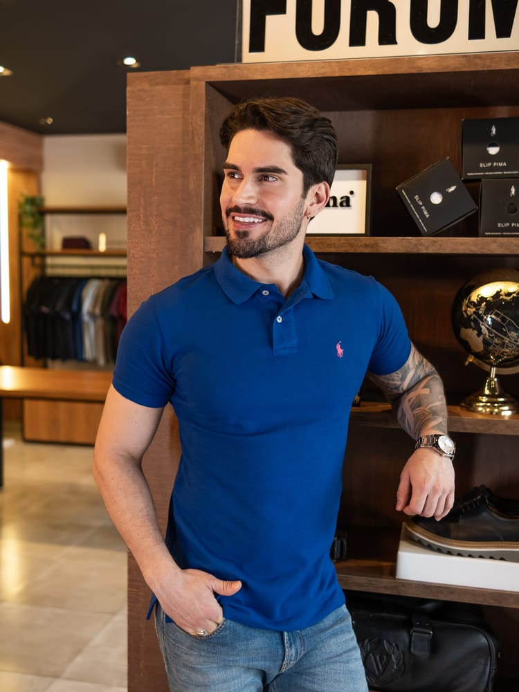 Camiseta Tipo Polo Azul Rey Clasica - Norva Select
