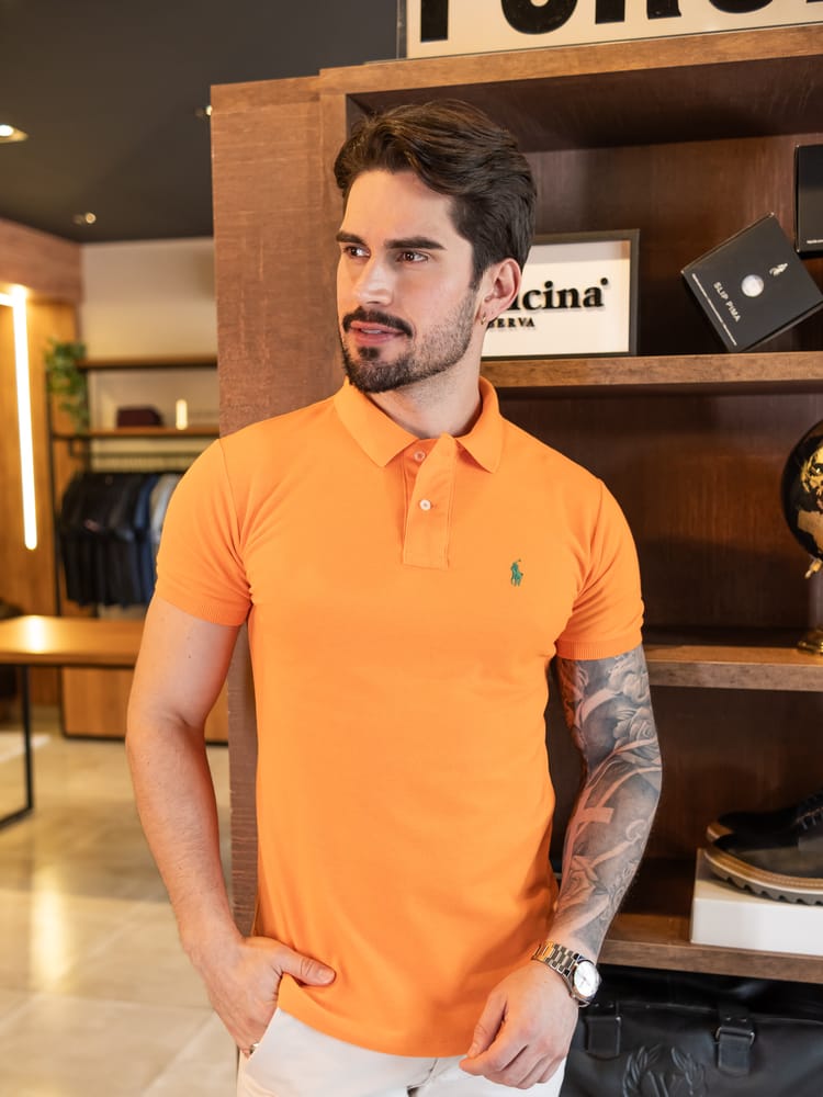 Camiseta Tipo Polo Naranja Clasica - Norva Select