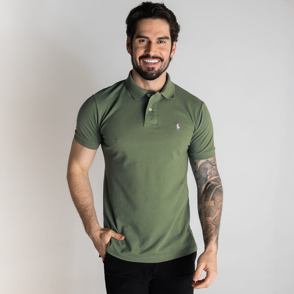 Camiseta Tipo Polo Verde Olivo Clasica - Norva Select