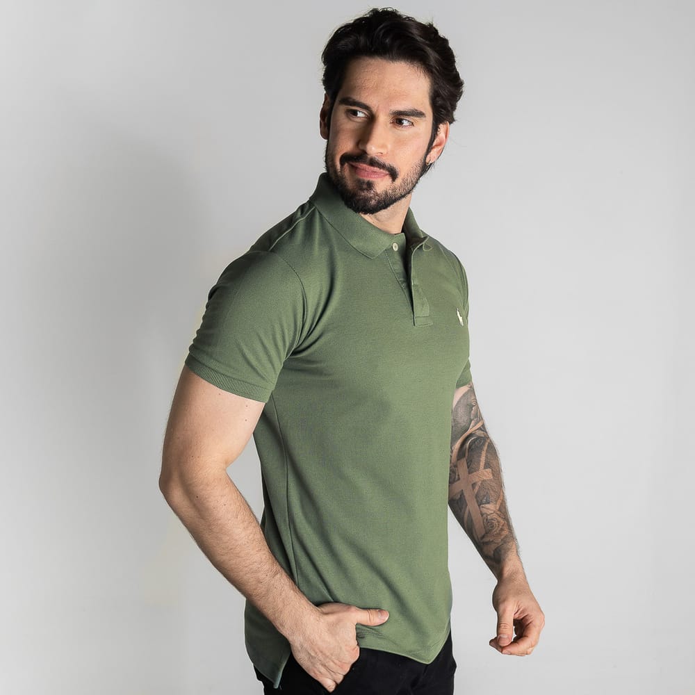 Camiseta Tipo Polo Verde Olivo Clasica - Norva Select