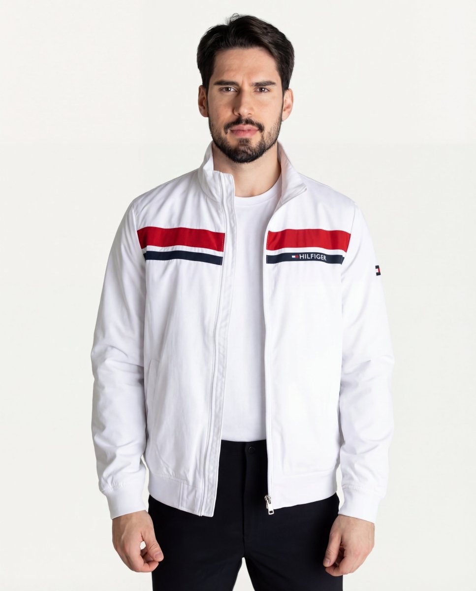 Chaqueta Cortavientos Hombre Blanca Franjas Rojas - Norva Select