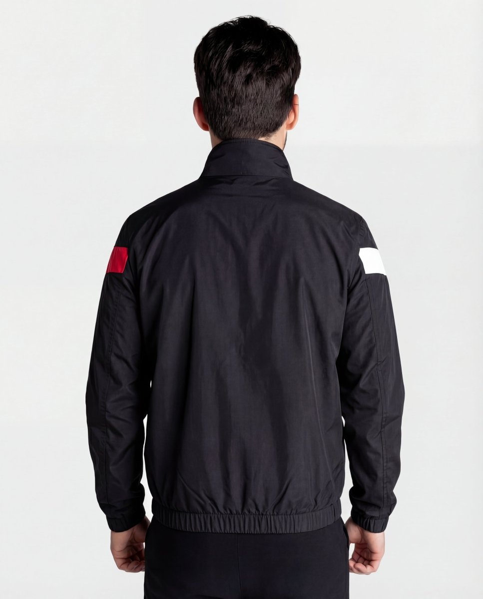 Chaqueta Cortavientos Hombre Negra Franjas Cruzadas - Norva Select