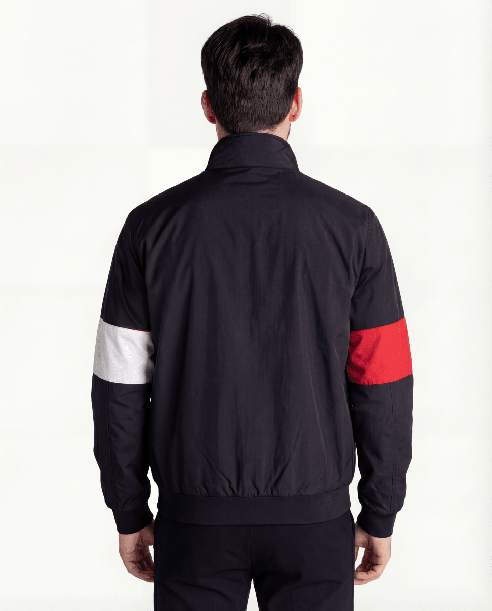 Chaqueta Cortavientos Hombre Negra Franjas Gruesas - Norva Select