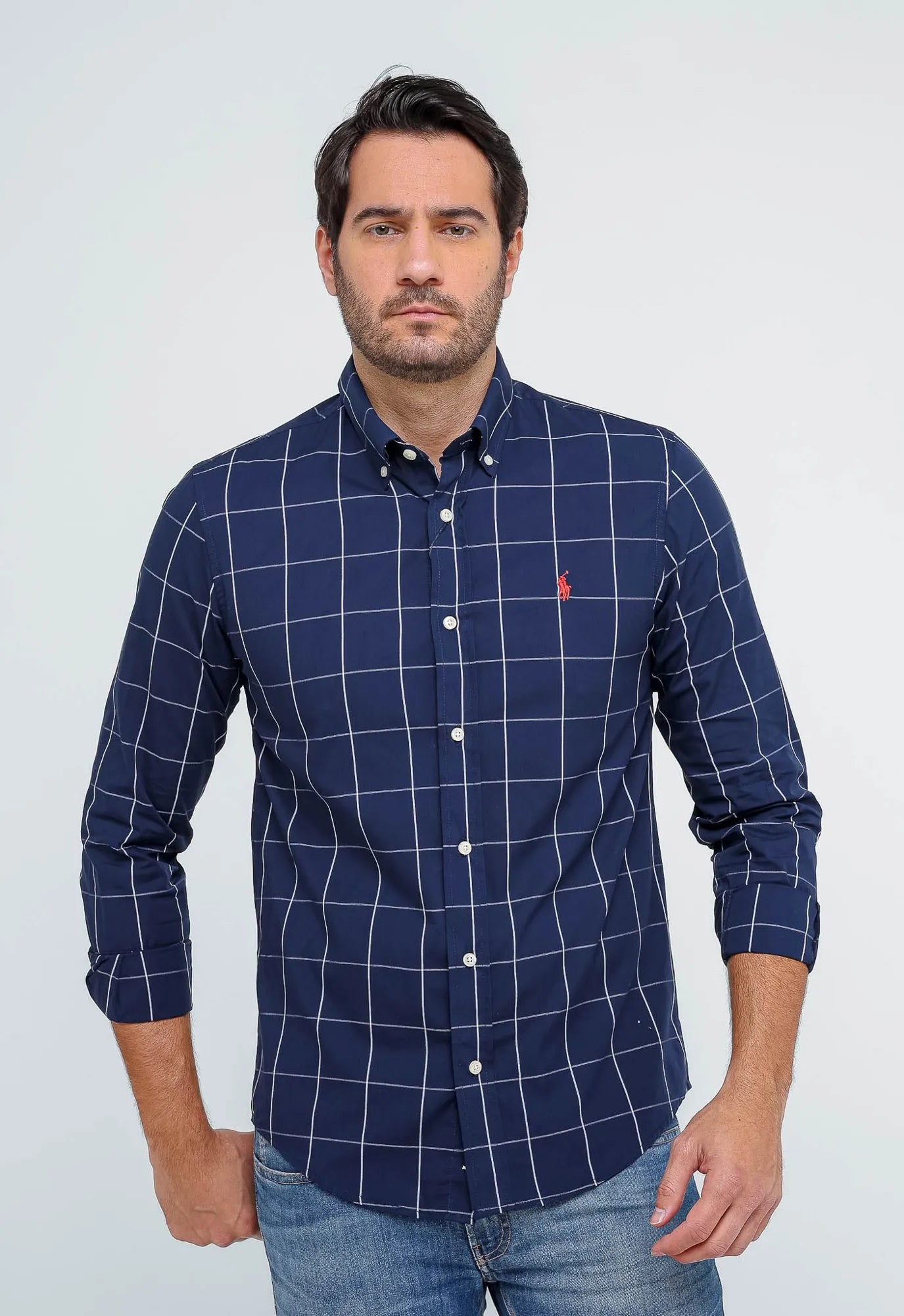 Camisa Hombre Azul a Cuadros Grandes