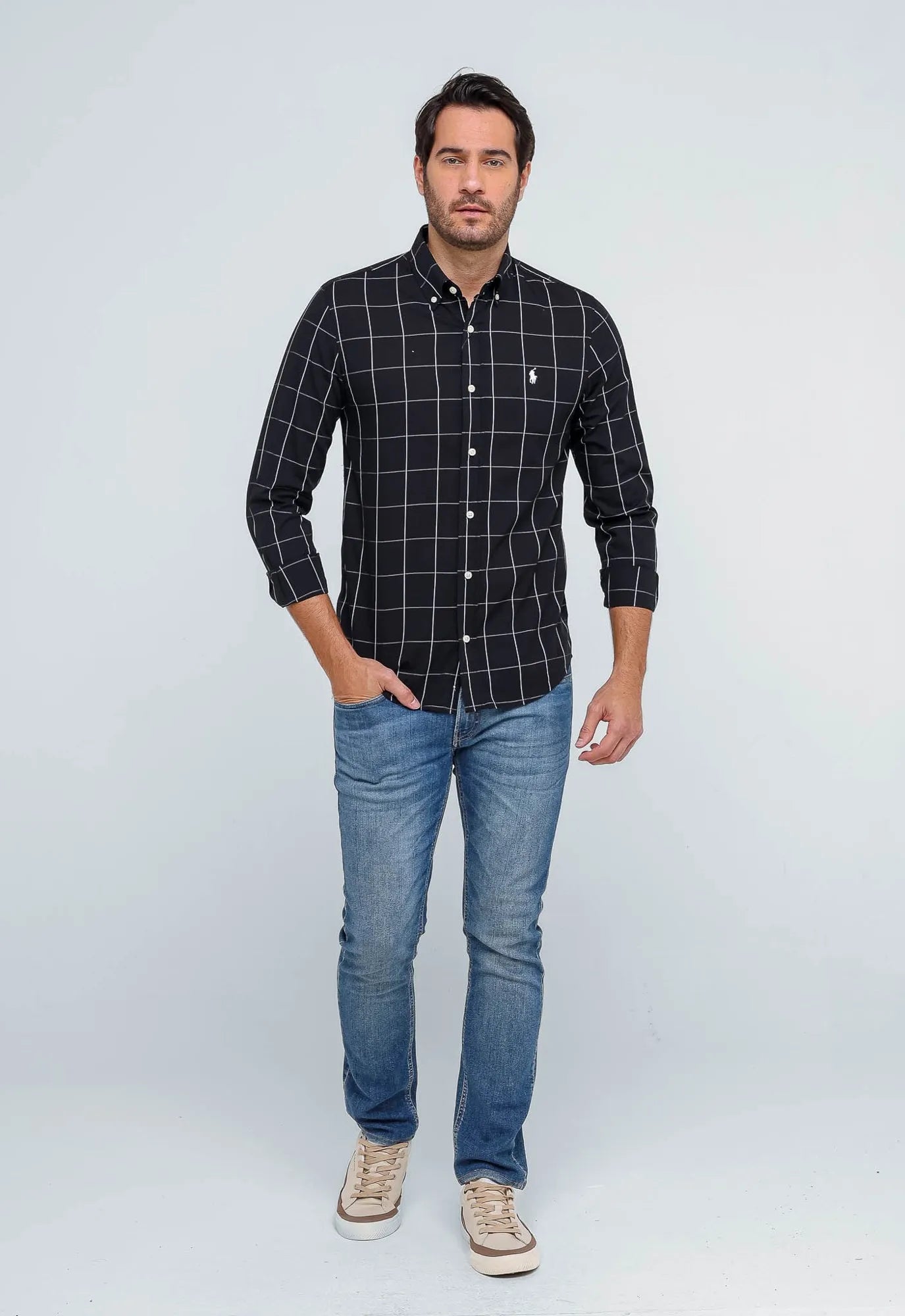 Camisa Hombre Negra a Cuadros Grandes