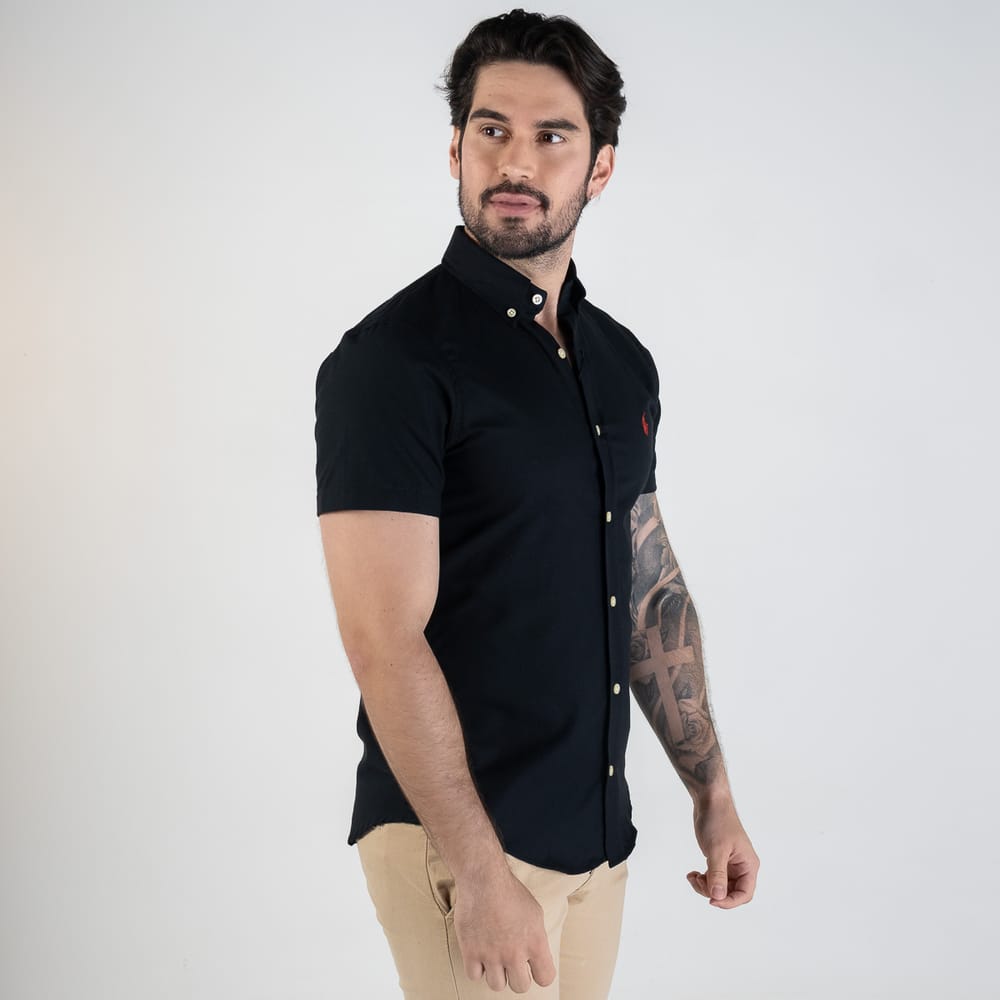 Camisa Hombre Negra Manga Corta