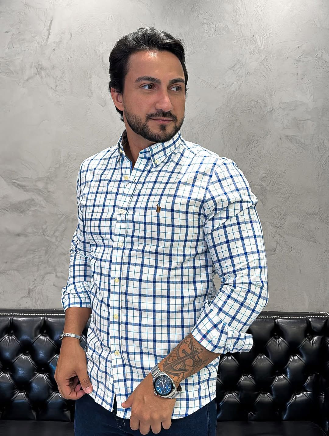 Camisa Hombre Blanca a Cuadros Combinados