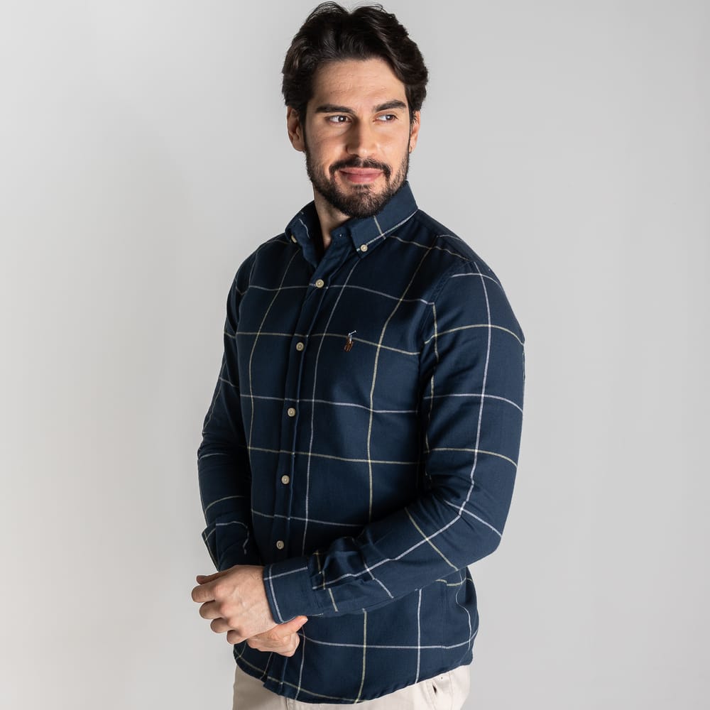 Camisa Hombre Azul a Cuadros Grandes Combinados