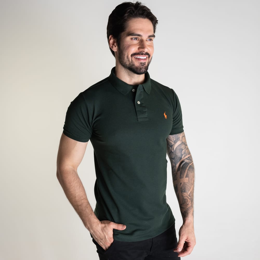 Camiseta Tipo Polo Verde Oscuro Clasica