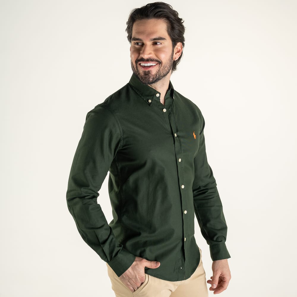 Camisa Hombre Verde Militar Clásica
