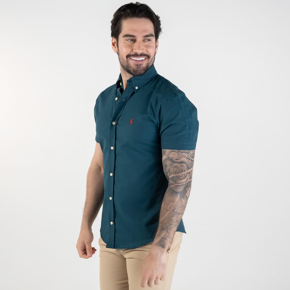 Camisa Hombre Petroleo Manga Corta