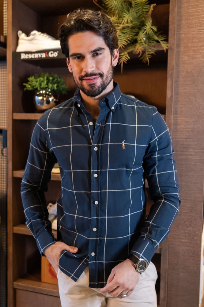 Camisa Hombre Azul a Cuadros Grandes Combinados