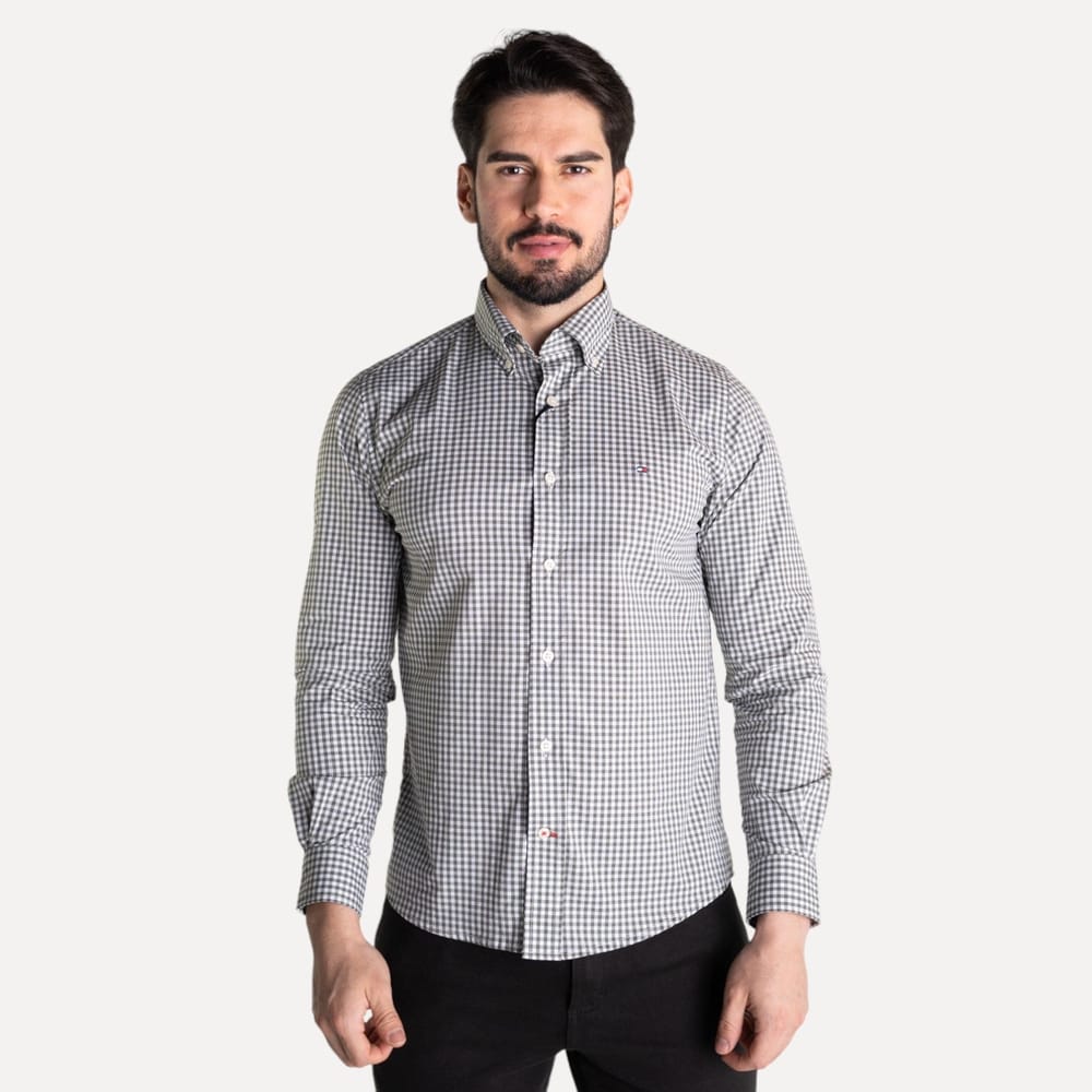 Camisa Hombre Gris a Cuadros TM