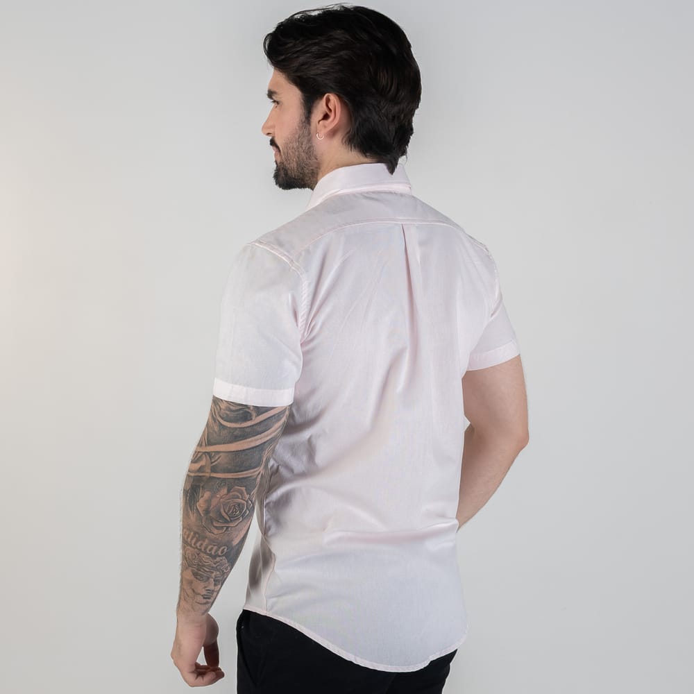 Camisa Hombre Rosada Pastel Manga Corta