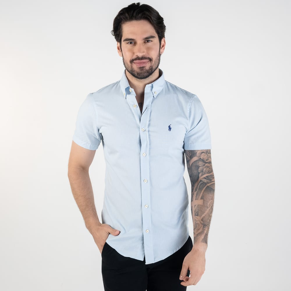Camisa Hombre Azul Cielo Manga Corta Clasica