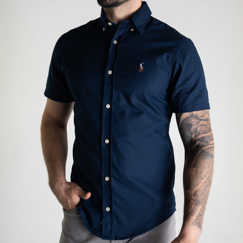 Camisa Hombre Azul Oscuro Manga Corta Rain