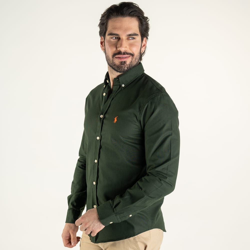 Camisa Hombre Verde Militar Clásica