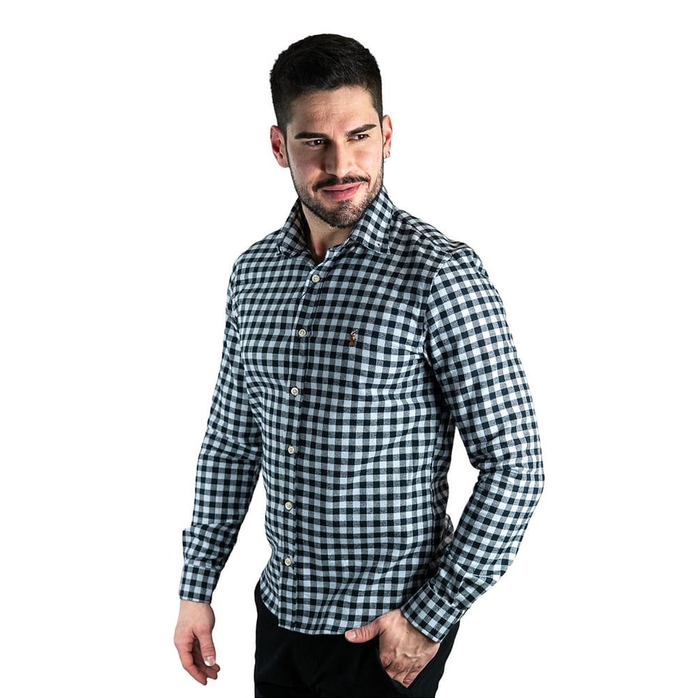 Camisa Hombre Negra A Cuadros Rain