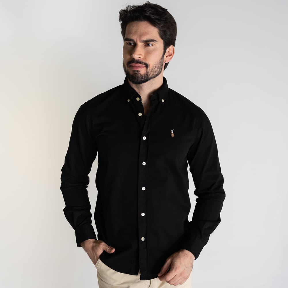 Camisa Hombre Negra Oxford Rain