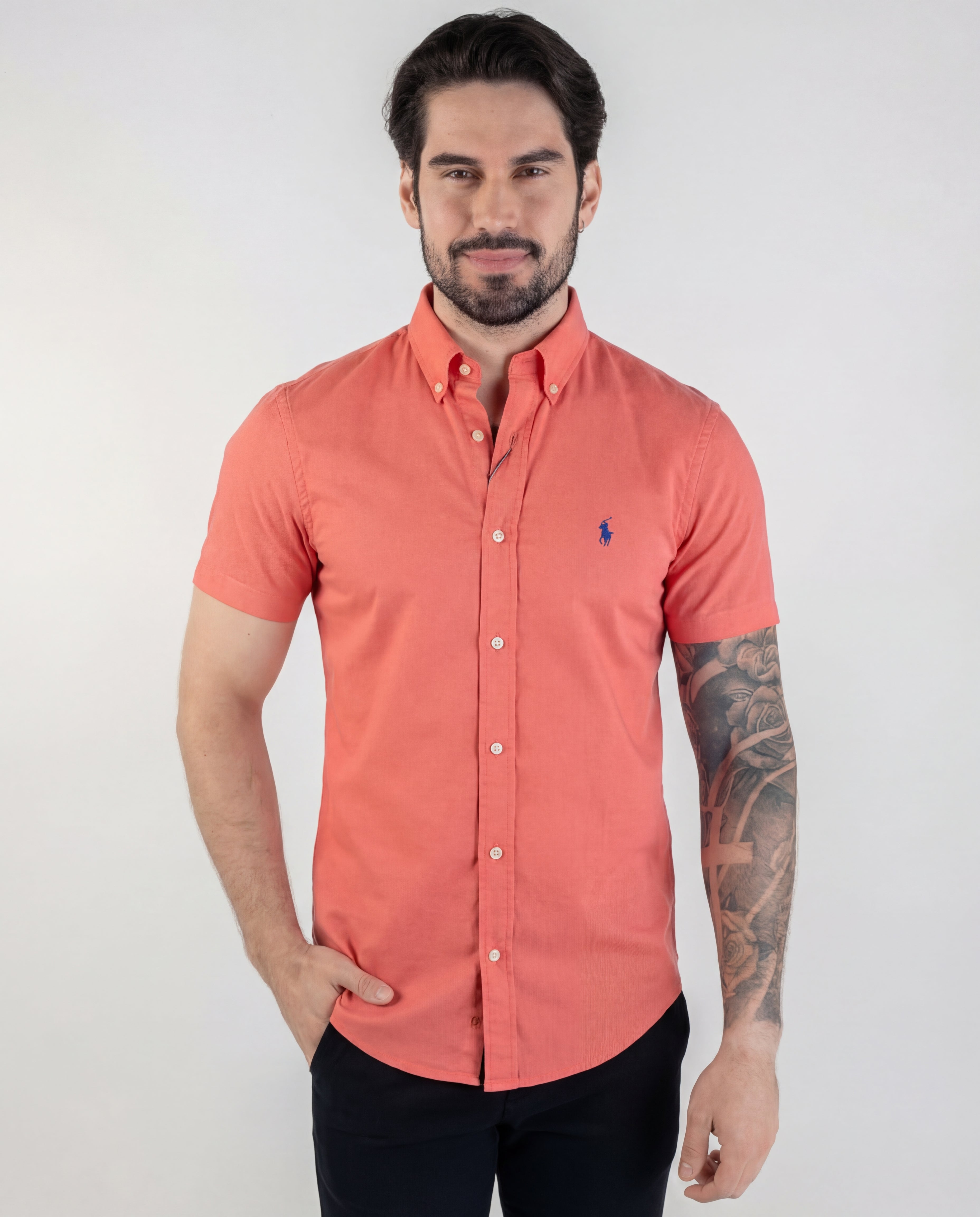 Camisa Hombre Coral Manga Corta