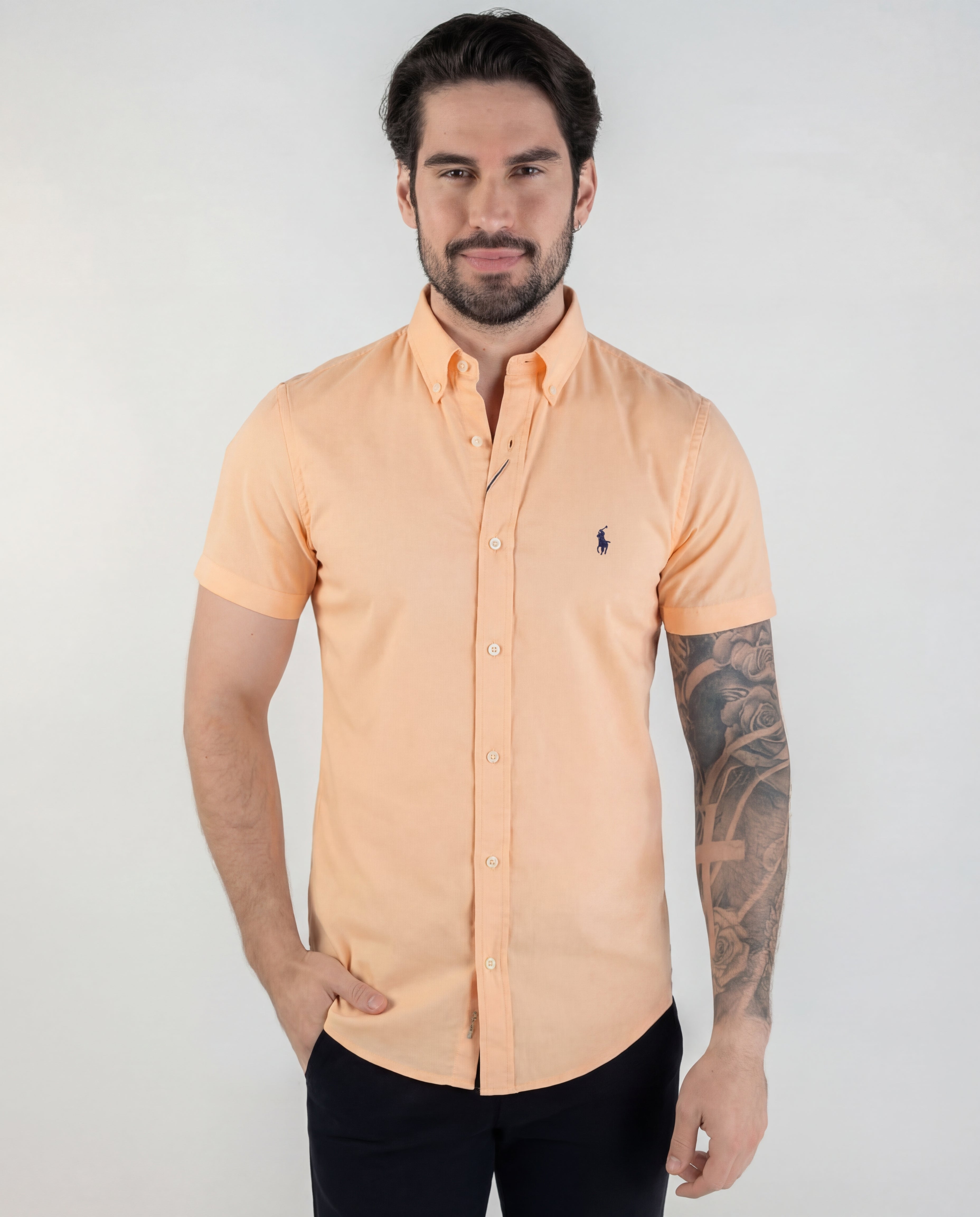 Camisa Hombre Mandarina manga corta