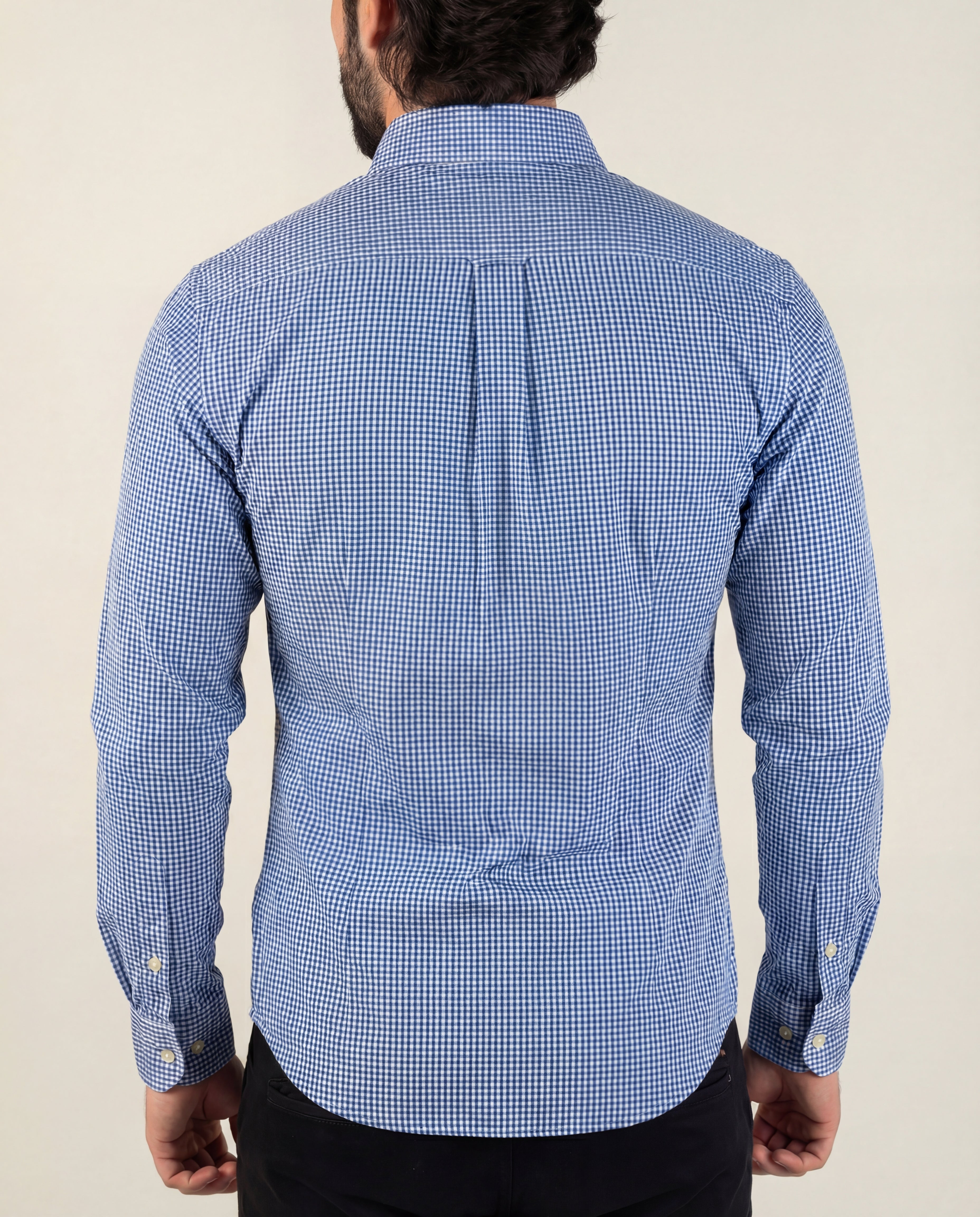Camisa Hombre Micro Cuadros Azul