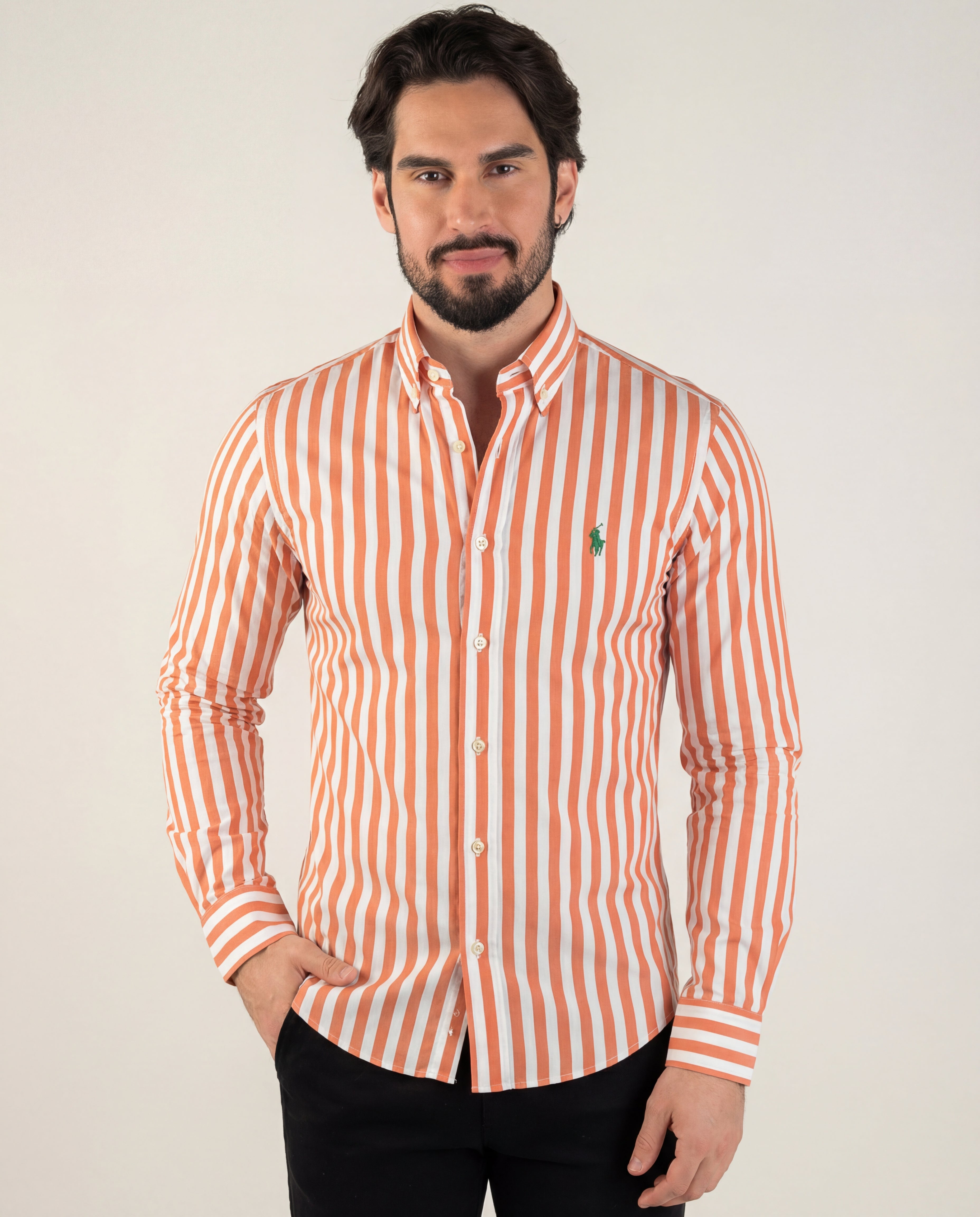 Camisa Hombre Rayas Naranja