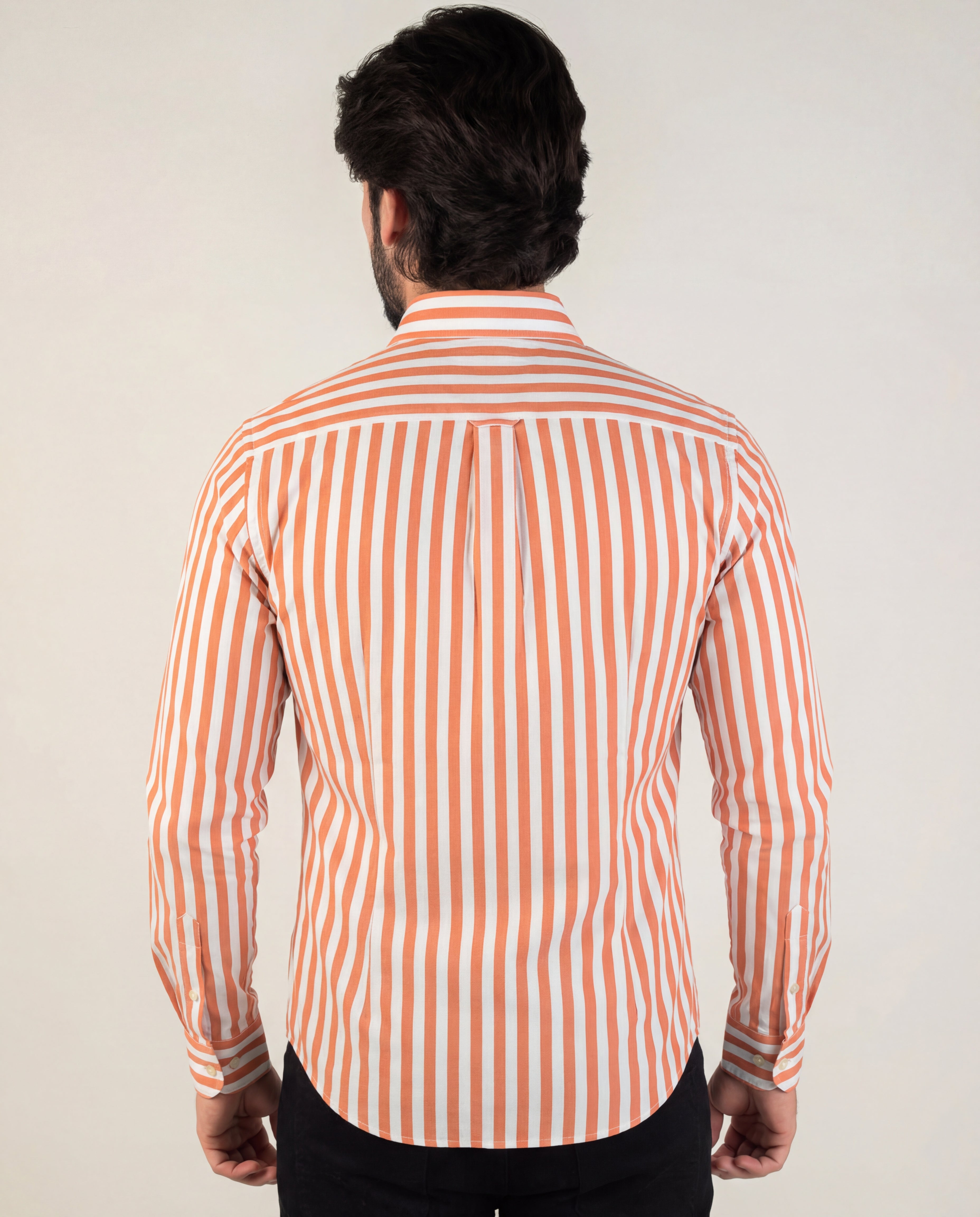 Camisa Hombre Rayas Naranja