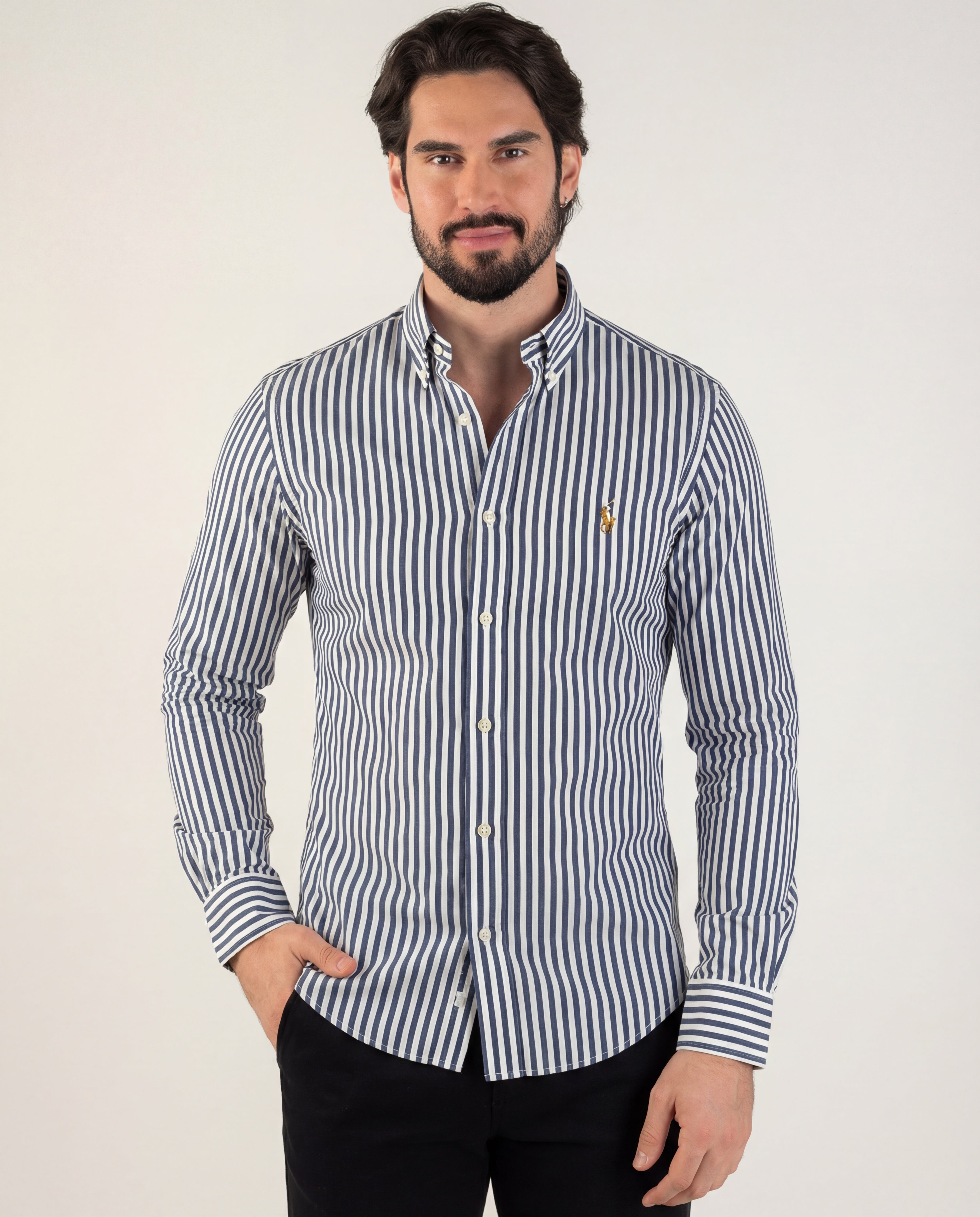 Camisa Hombre Rayas Grises