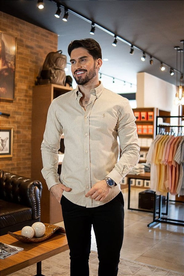 Camisa Hombre Clasica Beige